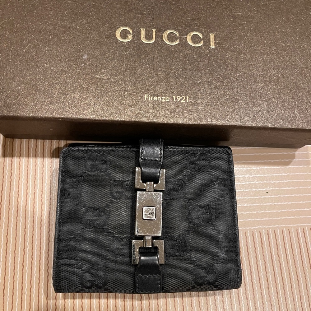 Authentic GUCCI black horsebit monogram wallet